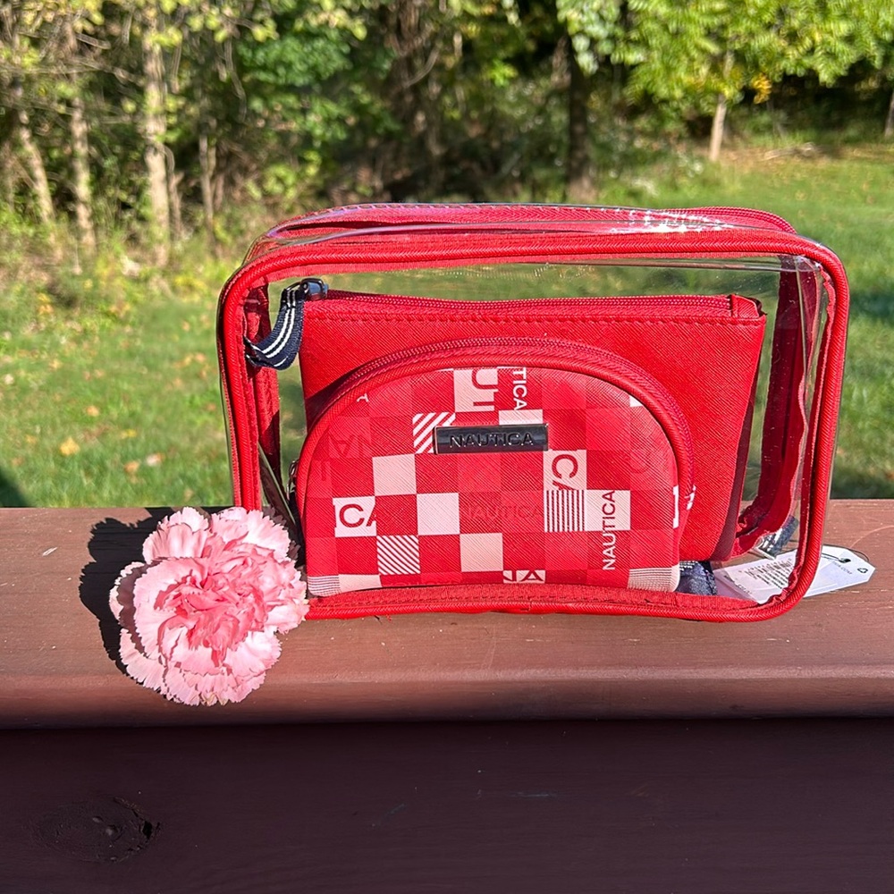 Red Nautica 3 pc Cosmetic Trio. Tag is still on and they have never been used.